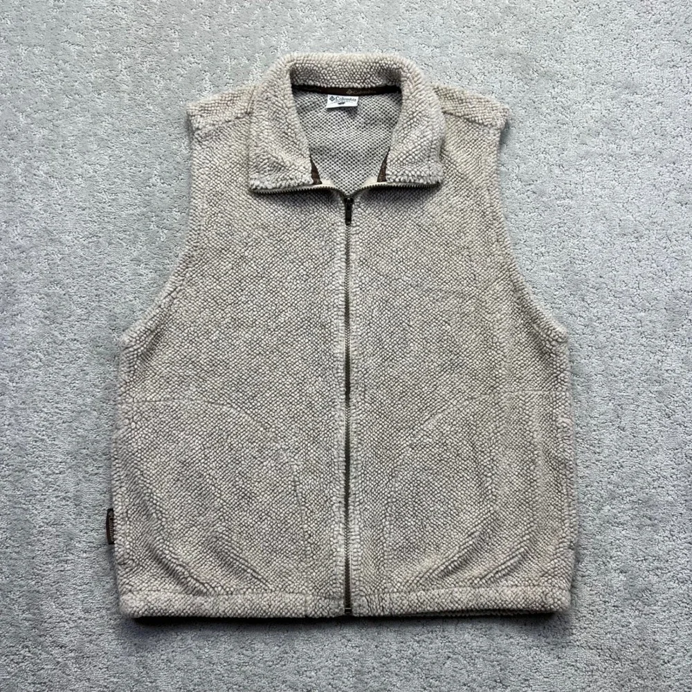 VINTAGE 90s Columbia Vest Mens M‎ Oatmeal Deep Pile Fleece Outdoors Made in USA
